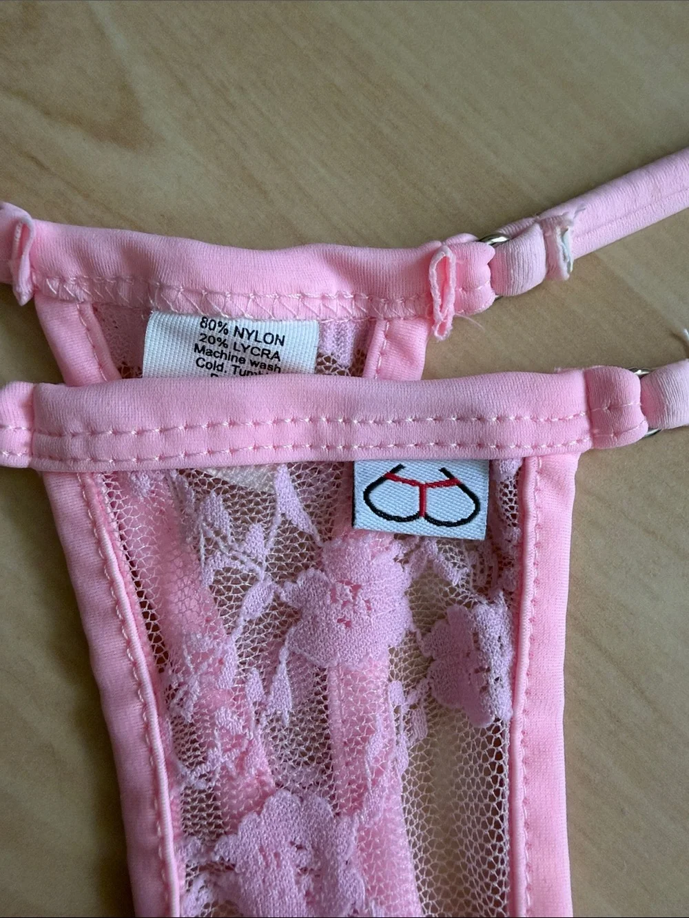 Wicked Temptations Pink Sheer Lace Thong Bikini Bottom